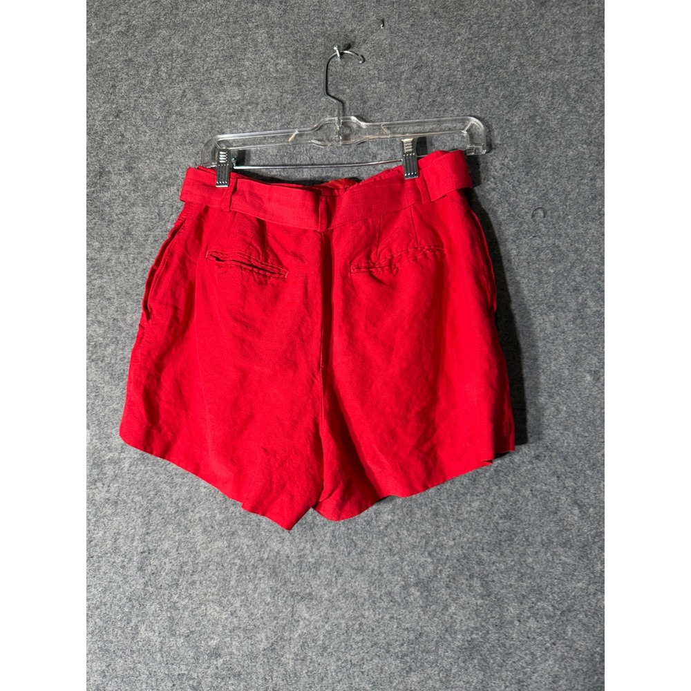 Ann Taylor Red Linen Blend High Waisted Paperbag Tie Belt Shorts Womens Size 2 - Picture 6 of 8